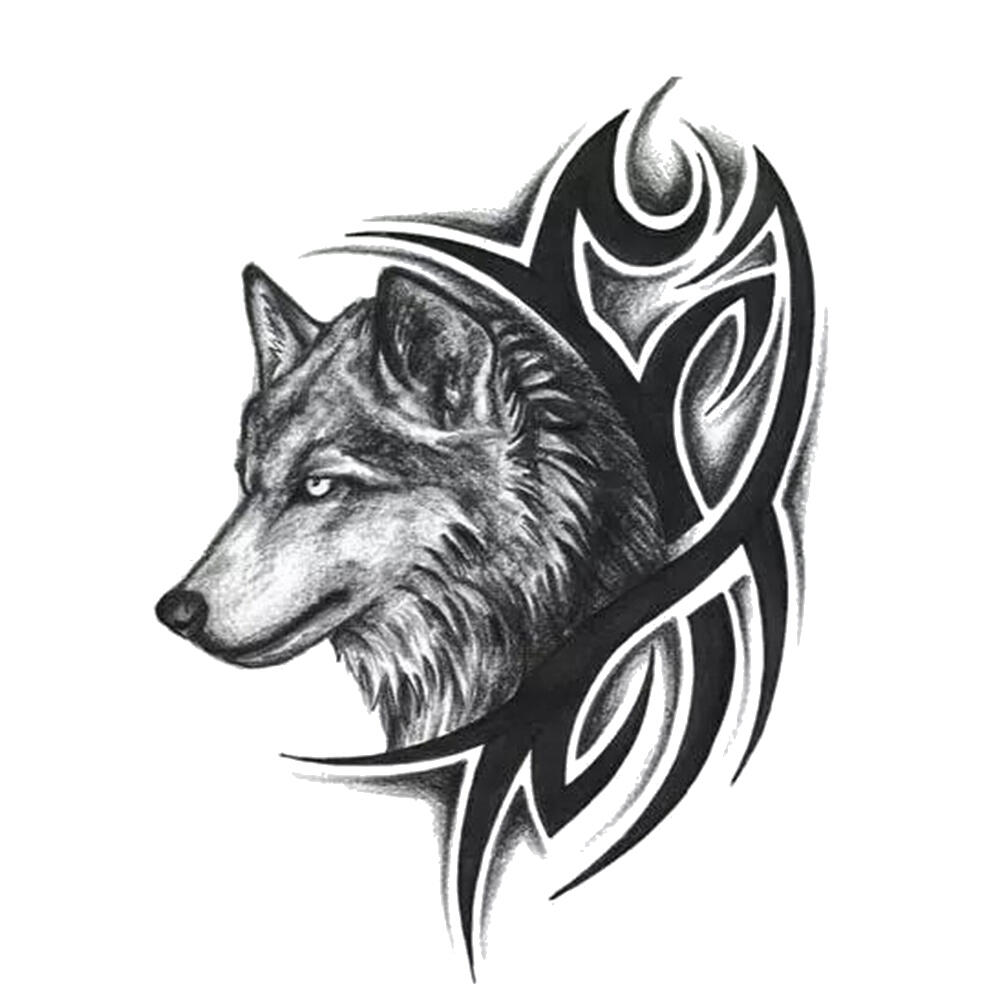 Faux tatouage loup tribal - Kolawi