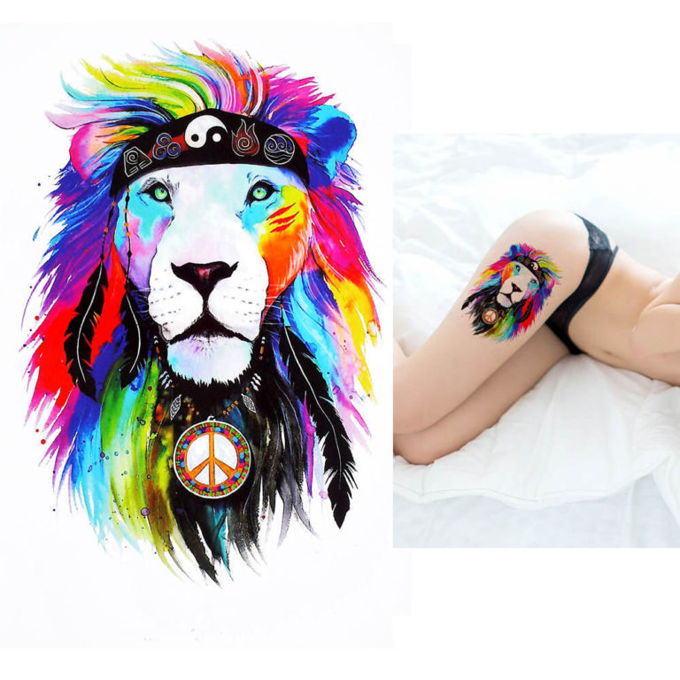 Tatouage Temporaire Lion Peace And Love Kolawi 8015