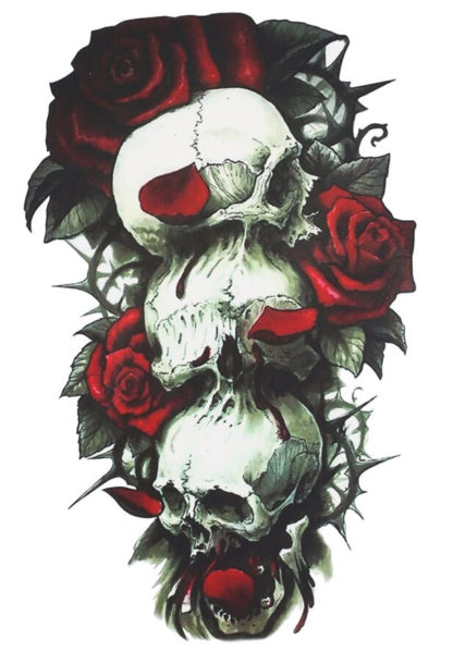 Faux tatouage tete de mort et rose