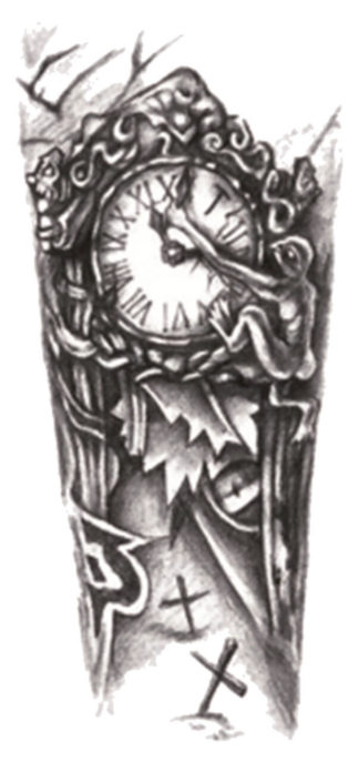 Faux tatouage horloge croix old school
