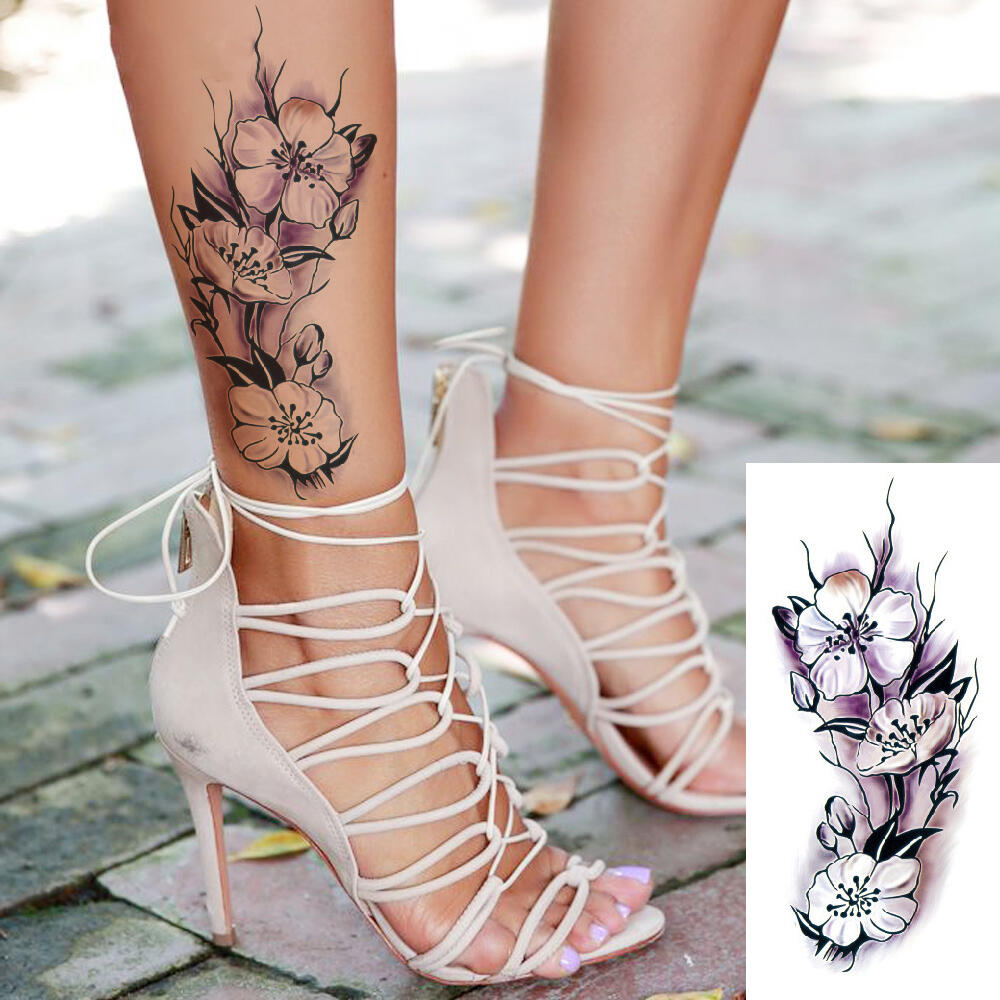 Tattoo fleurs en tige violette - Kolawi