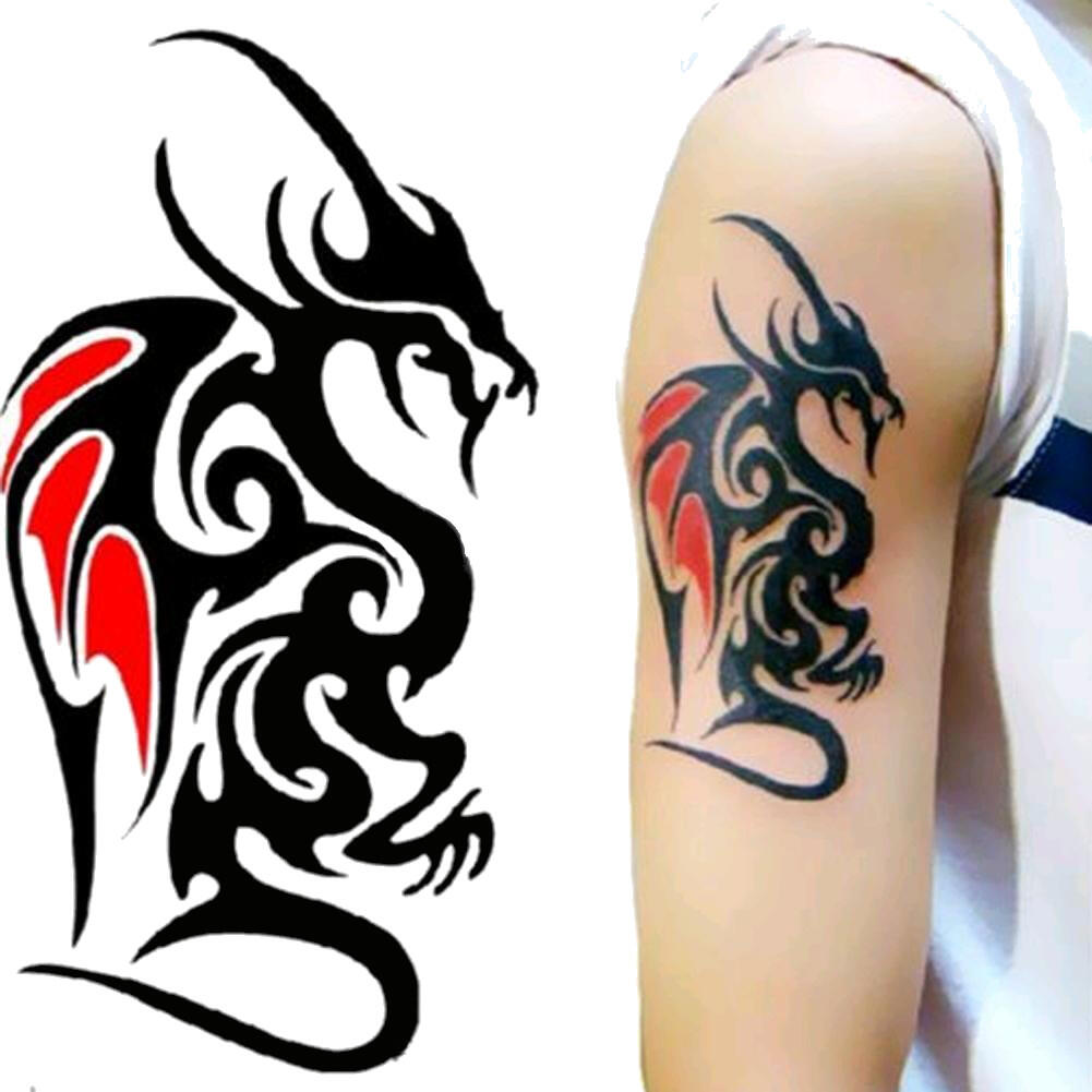 Faux tatouage dragon noir et rouge - Kolawi