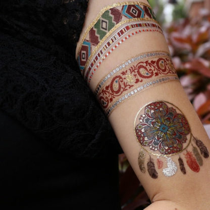 Tatouage ephemere bracelet attrape-reve lune fleche indien
