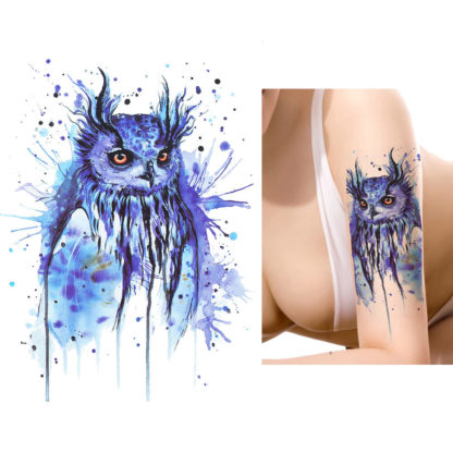Faux tatouage hibou aquarelle violet
