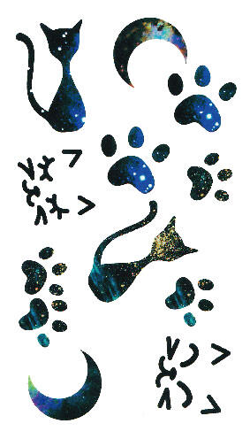 Tatouage ephemere chat empreinte nuit bleu