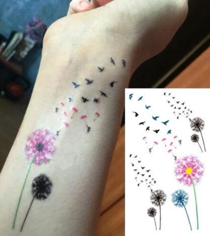 Faux tatouage fleur "cheveux d ange" envol oiseaux